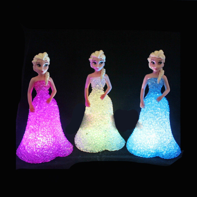 Mini Custom Elsa Anna Sofia LED Luzes coloridas Gradiente Cristal Lâmpada Noturna Princesa