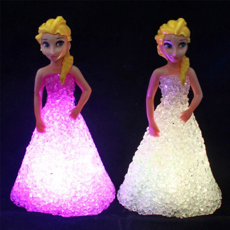 Mini Custom Elsa Anna Sofia LED Luzes coloridas Gradiente Cristal Lâmpada Noturna Princesa