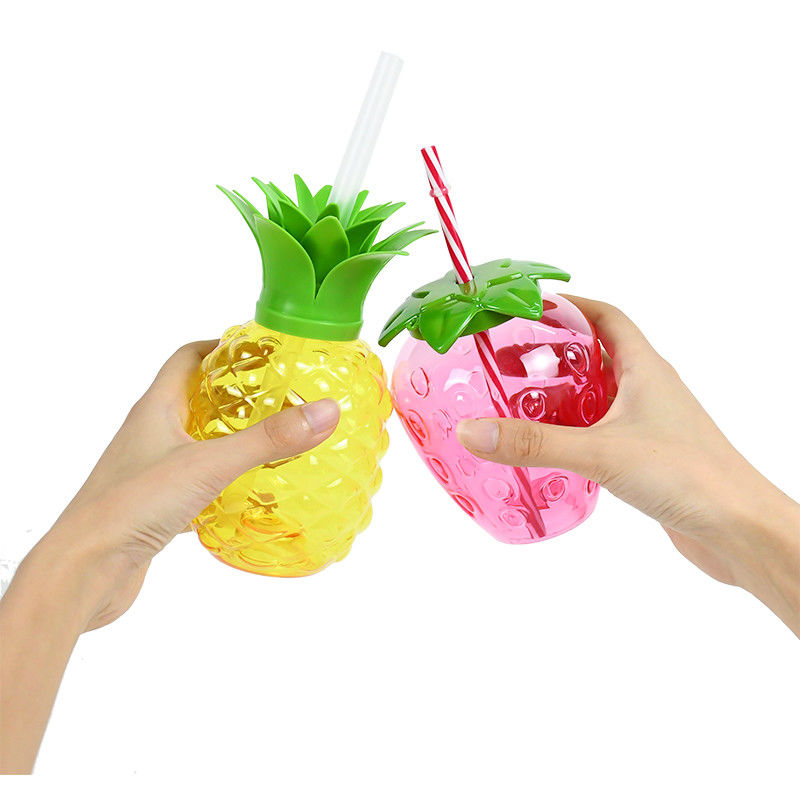 Copo em forma de fruta de plástico personalizado com palha Cute Milk Tea Cup Garrafa de suco portátil