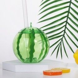 Copo em forma de fruta de plástico personalizado com palha Cute Milk Tea Cup Garrafa de suco portátil