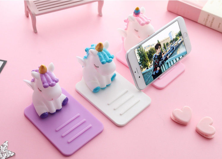 Cartão animado de silicone preguiçoso porta-telefone móvel unicórnio escritório de carro multifunção suportes ajustáveis antiderrapante