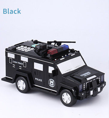 carro de polícia robótico de brinquedo moeda banco desenho animado com impressão digital caixa de dinheiro de plástico
