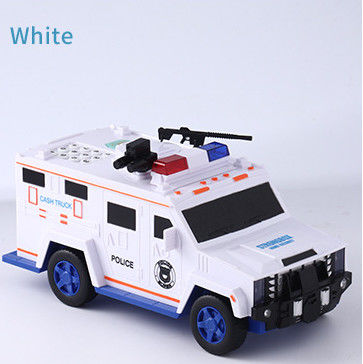 carro de polícia robótico de brinquedo moeda banco desenho animado com impressão digital caixa de dinheiro de plástico