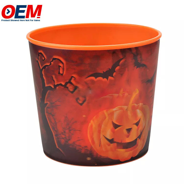 recipiente de pipoca de plástico personalizado de desenho animado de animais de Halloween recipiente de pipoca de plástico de armazenamento de alimentos balde de pipoca com tampa