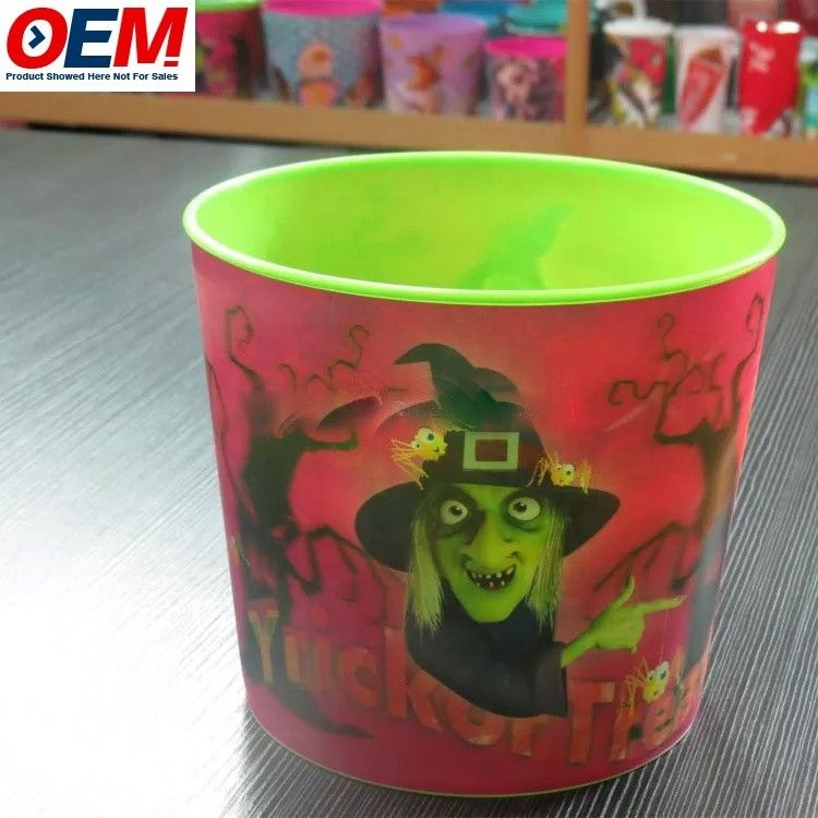 recipiente de pipoca de plástico personalizado de desenho animado de animais de Halloween recipiente de pipoca de plástico de armazenamento de alimentos balde de pipoca com tampa