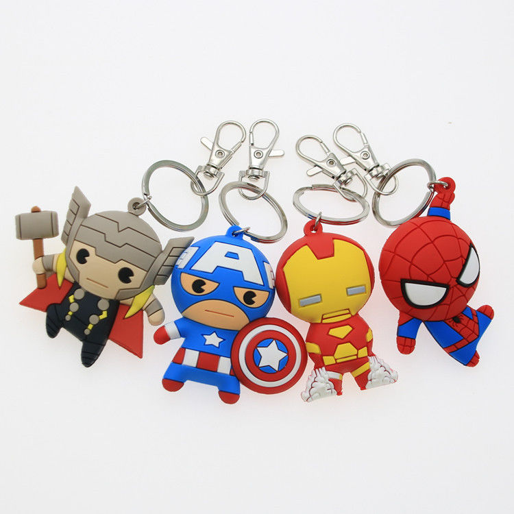 Animação de desenhos animados 3D personalizada Capitão América Chave de Chave de Borracha Chave de Chave de PVC Para Saco Escolar