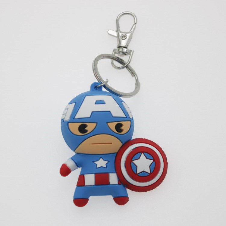 Animação de desenhos animados 3D personalizada Capitão América Chave de Chave de Borracha Chave de Chave de PVC Para Saco Escolar