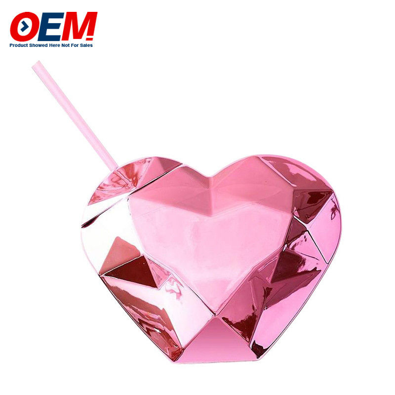 Copo de parede dupla de PP personalizado com palha OEM Sweet Heart Copo de água de plástico de 450ml