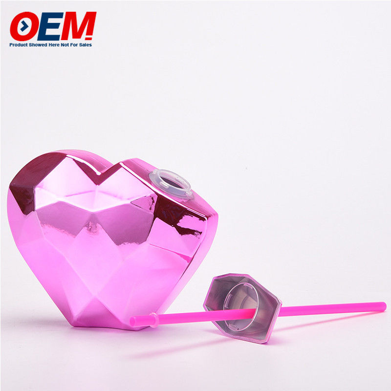 Copo de parede dupla de PP personalizado com palha OEM Sweet Heart Copo de água de plástico de 450ml