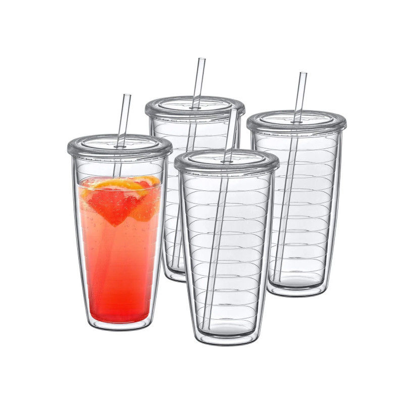 Tumbler acrílico com tampa e palha Dupla parede de cores misturadas copos de plástico reutilizáveis com seu próprio design