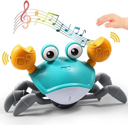 Custom Walking Running Electronic Sensing Green Crawling Crab Bebê brinquedo de música LED Light Up