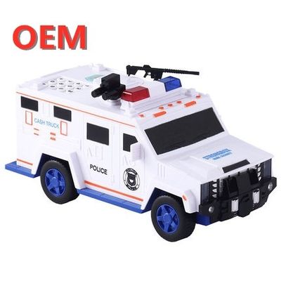 carro de polícia robótico de brinquedo moeda banco desenho animado com impressão digital caixa de dinheiro de plástico
