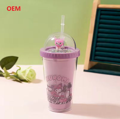 Plastic Milk tea Straw Cup Transparent Double-Layer Plastic Water Cup